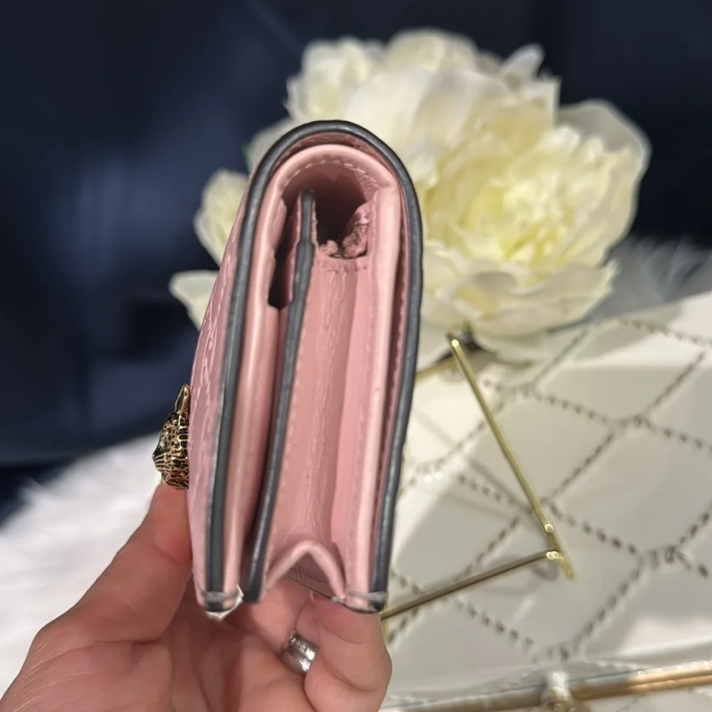💖GUCCI Guccissima Signature Crystal Cat Card Case Wallet Light Candy Pink